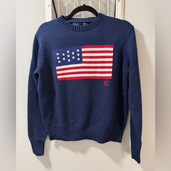 Polo Ralph Lauren Navy Knit Flag Sweater Sz L